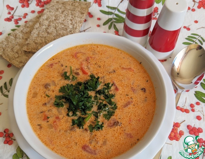 Рецепт: Томатный сливочный суп с фаршем