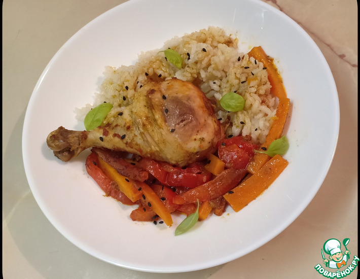 Курица, запеченная в рукаве с перцем и морковью