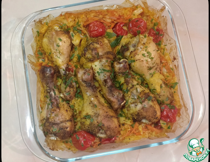 Куриные ножки, запеченные в рукаве, с рисом и овощами Куриные ножки, запеченные в рукаве, с рисом и овощами