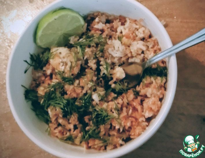 Рецепт: Жареный рис с крабом и яйцом