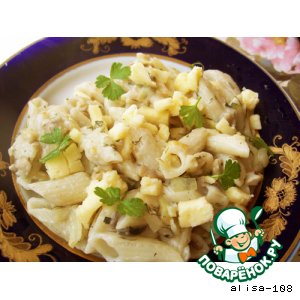 Рецепт Феттучини под сливочным соусом с грибами и кабачками