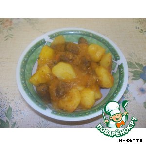 Рецепт Тушeная картошка с куриными сердечками