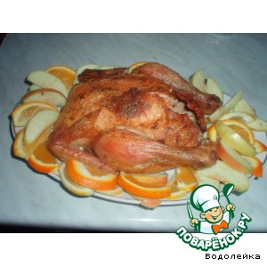 Рецепт Курица, начиненная цитрусовыми и луком