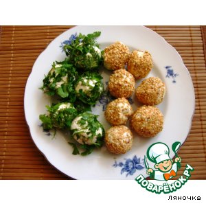 Рецепт: Сырные шарики с зеленью и кунжутом