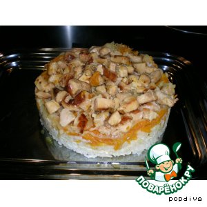 Рецепт Вкусная рисовая каша с курицей-тортик "А-ля плов"