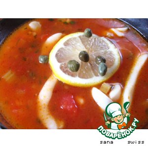 рецепт: томатный суп с кальмарами