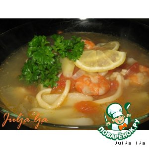Рецепт Суп с томатами, форелью и морепродуктами