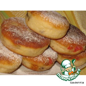 Рецепт Пончики кунжутные с вишней и изюмом