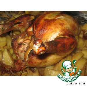Рецепт Курица, запечeнная с яблоками "Винно-медовая"