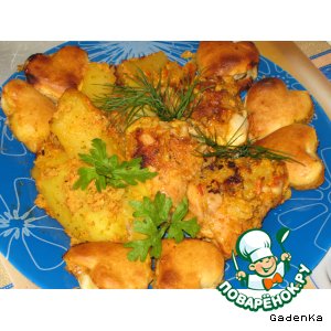 Рецепт: Курица в яблочно-сливочном соусе под сырными пышками