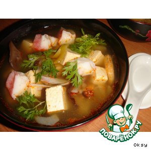 Рецепт: Мисо-суп с тофу и креветками