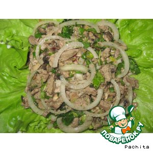Рецепт Салат из куриной печени с грибами и редисом