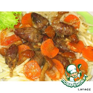 Рецепт Куриные сердечки, тушенные с морковью и грибами