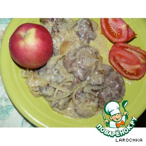 Рецепт Куриная печень со сливками и яблоками