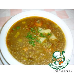Рецепт Густой суп из чечевицы с копченой грудинкой