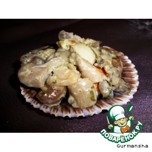 Рецепт Морские гребешки с грибами в сметанном соусе