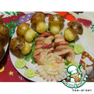 Рецепт: Жареные рыбные рулетики с картофельными грибами