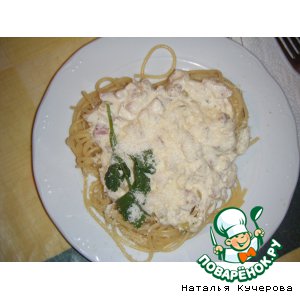 Рецепт Спагетти с соусом под "Карбонара" с луком