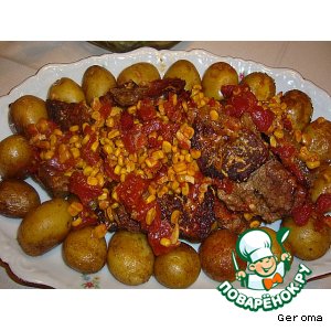 Рецепт Мясо в духовке с кукурузой и томатами