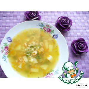 Рецепт Суп с овощами, макаронами и креветками