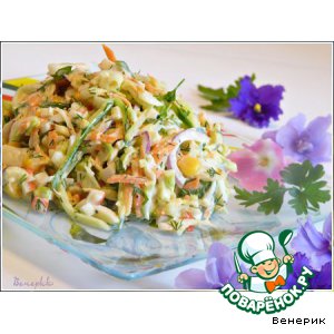 Рецепт Салат из крабовых палочек с яйцом и свежими овощами