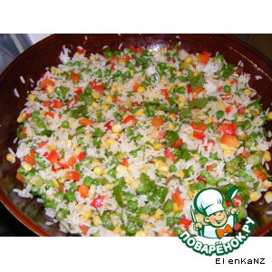 Рецепт Пикантный салат из риса с кукурузой и зеленым горошком