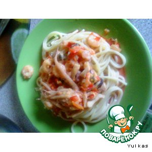 Рецепт: Спагетти с морепродуктами и овощами