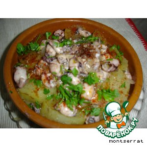 Рецепт: Картофель с мелкими кальмарами и шафраном "Patata con chipirones y azafran"