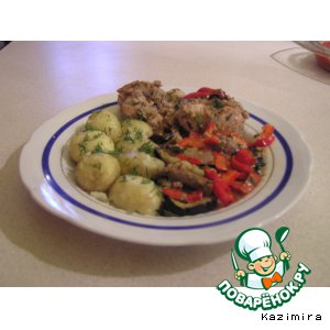 Рецепт Кролик  под шубой из овощей с орехово-грибным соусом