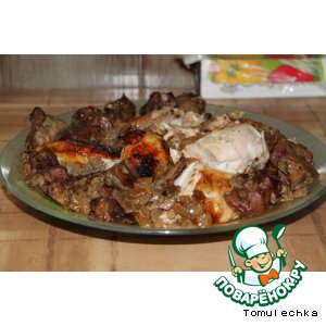 Рецепт Курица, фаршированная печенью, грибами и луком со вкусом цитрусовых