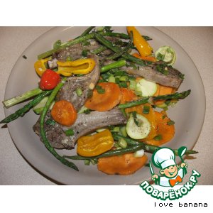 Рецепт Бараньи ребрышки, запечeнные с овощами и сладким картофелем