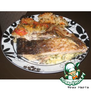 Рецепт Рыба, фаршированная брынзой и зеленью с гарниром из риса