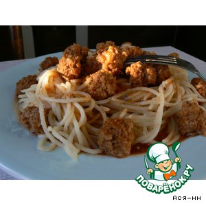 Рецепт: Спагетти с тефтельками под острым томатным соусом