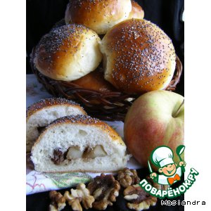 Рецепт Булочки с медовыми яблочками, изюмом и грецкими орехами