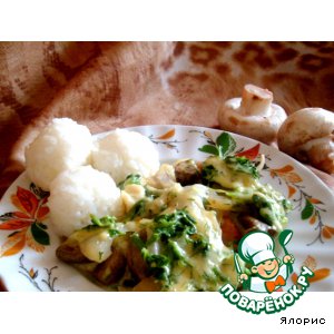Рецепт Запеканка из грибов и шпината, под сырным соусом