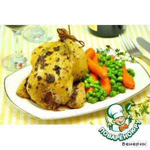 Рецепт Цыплята в ароматном масле и гарнир из зеленого горошка с морковью