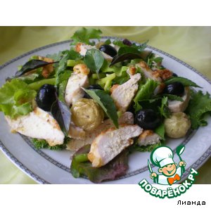 Рецепт: Теплый салат из курицы и овощей