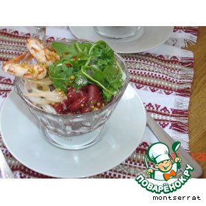 Рецепт Теплый фасолевый салат с креветками и горчично-медовой поливкой