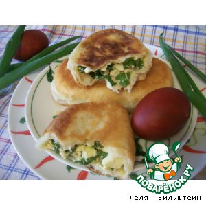 Рецепт Пирожки с ранним зеленым луком и яйцом из теста на опаре
