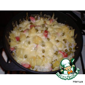 Рецепт Картофель, запеченный с зеленым горошком и рисом